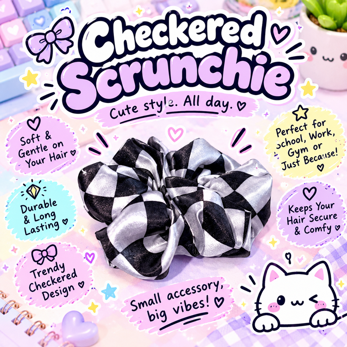 Black and white checkered Scrunchie
