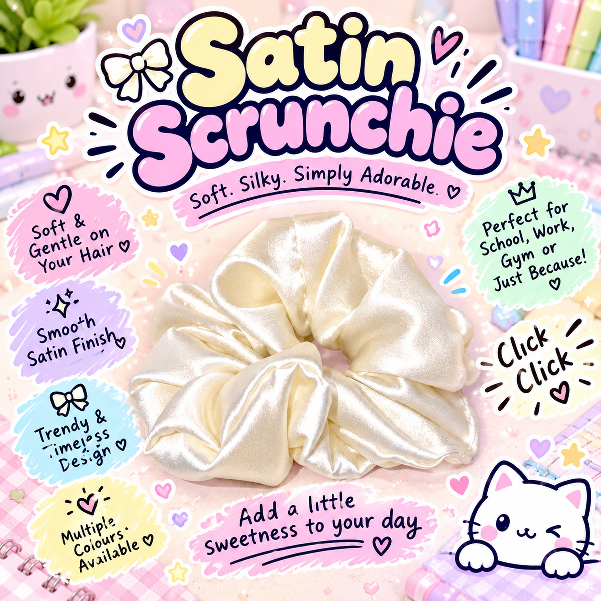 White Satin Scrunchie